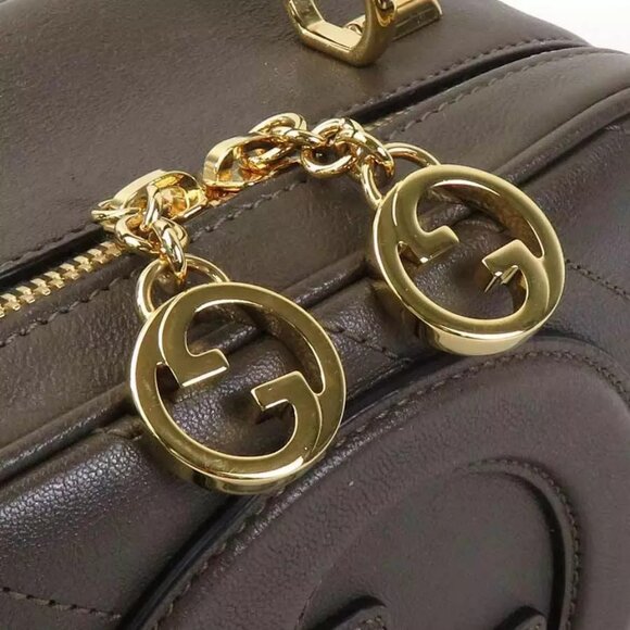 Auth GUCCI Handbag Shoulder Bag Khaki Brown Leather/Goldtone - 90062i - Picture 9 of 16